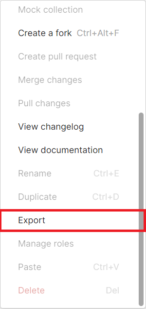 Popup Menu Export