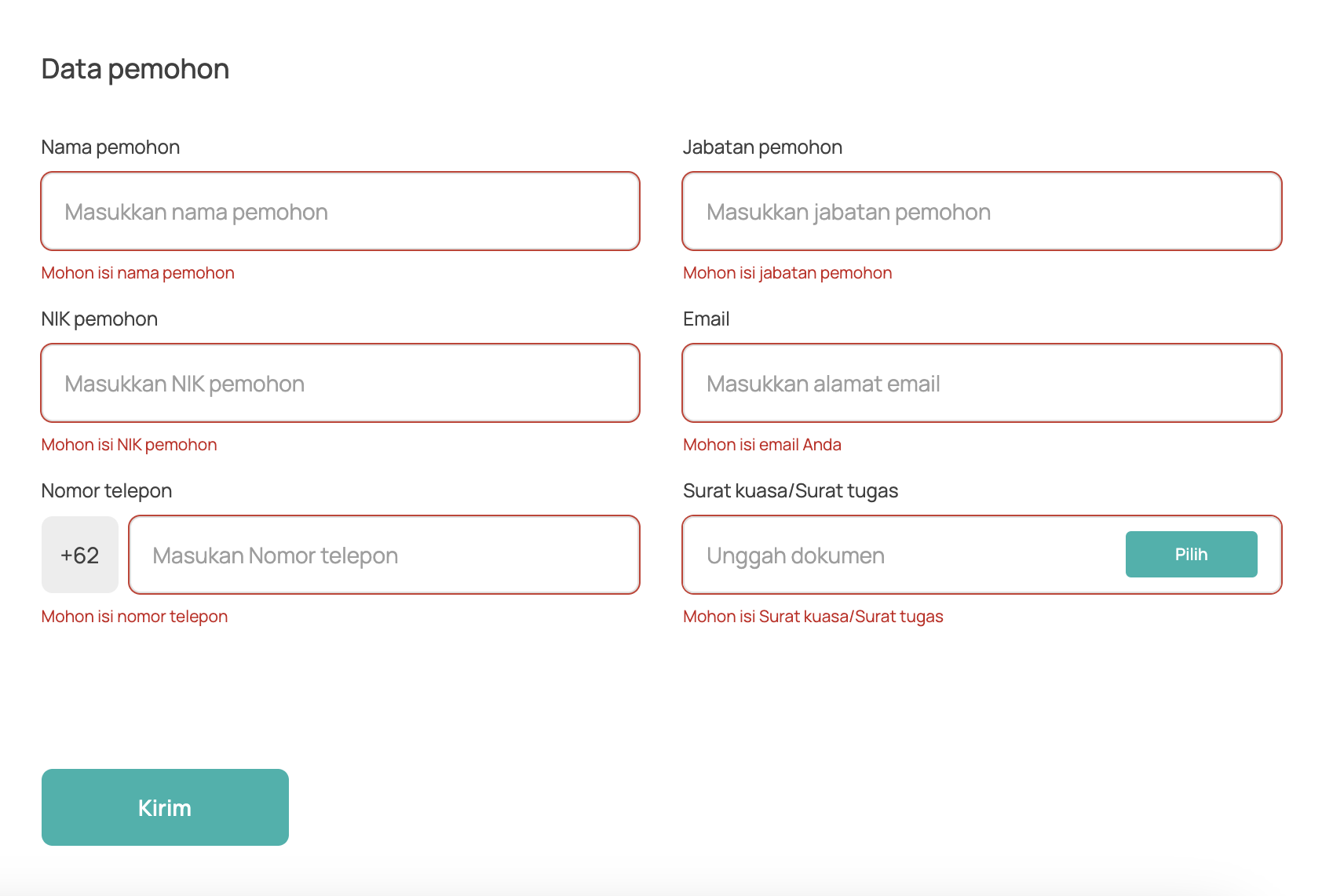 Form Data Pemohon